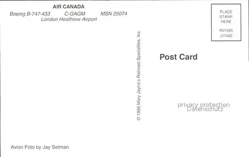 Flugzeuge Zivil Air Canada Boeing B 747 433 C GAGM MSN 25074 Kat. Airplanes Avions