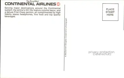 Flugzeuge Zivil Continental Airlines DC 10 Kat. Airplanes Avions