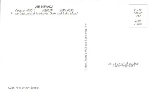 Flugzeuge Zivil Air Nevada Cessna 402C II N2663F MSN 0353 Hoover Dam  Kat. Airplanes Avions