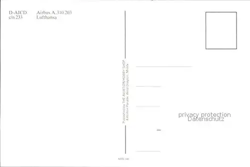 Lufthansa Airbus A 310 203 D AICD c n 233 Kat. Flug