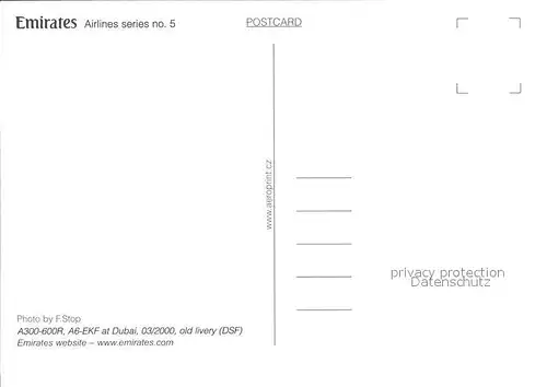 Flugzeuge Zivil Emirates Airlines A300 600R A6 EKF  Kat. Airplanes Avions