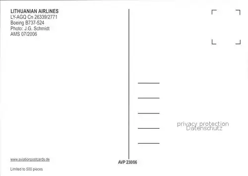 Flugzeuge Zivil Lithuanian Airlines Boeing 737 524 LY AGQ  Kat. Airplanes Avions