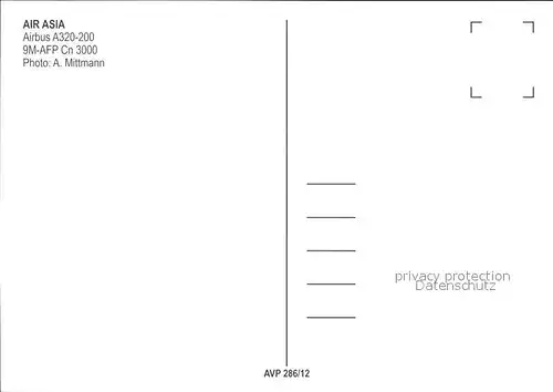 Flugzeuge Zivil Air Asia Airbus A320 200 9M AFP Cn 3000 Kat. Airplanes Avions