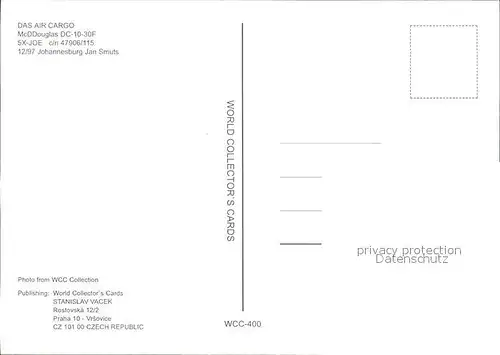 Flugzeuge Zivil Das Air Cargo McDDouglas DC 10 30F 5X JOE c n 47906 115 Kat. Airplanes Avions