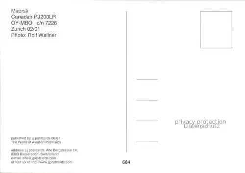 Flugzeuge Zivil Maersk Canadair RJ200LR OY MBO c n 7226 Kat. Airplanes Avions
