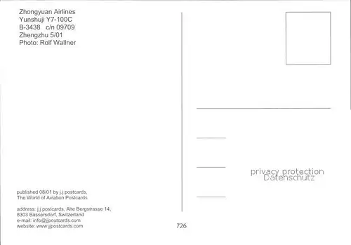 Flugzeuge Zivil Zhongyuan Airlines Yunshuji Y7 100C B 3438 c n 09709 Kat. Airplanes Avions