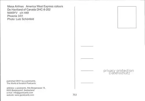 Flugzeuge Zivil Mesa Airlines De Havilland of Canada DHC 8 202 N449YV c n 449 Kat. Airplanes Avions