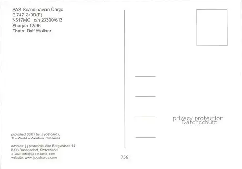 Flugzeuge Zivil SAS Scandinavian Cargo B 747 243B N517MC c n 23300 613 Kat. Airplanes Avions