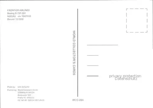 Flugzeuge Zivil Frontier Airlines Boeing 737 201 N205AU c n 19421 43 Kat. Airplanes Avions