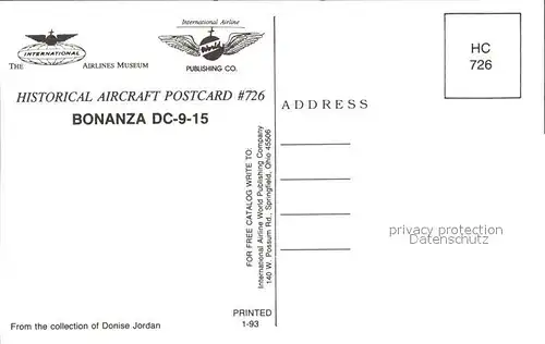 Flugzeuge Zivil Bonanza DC 9 15  Kat. Airplanes Avions