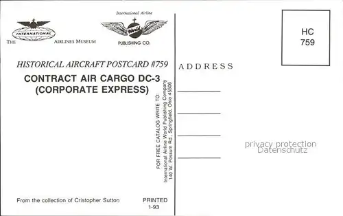 Flugzeuge Zivil Contract Air Cargo DC 3  Kat. Airplanes Avions