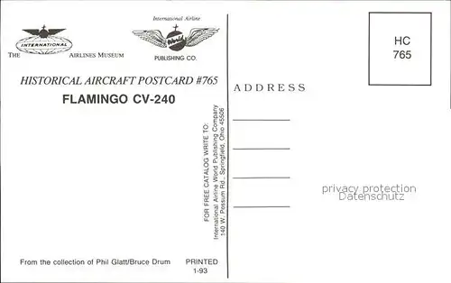 Flugzeuge Zivil Flamingo CV 240 Kat. Airplanes Avions