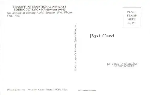 Flugzeuge Zivil Braniff International Airways Boeing 707 327C N7100 c n 19440 Kat. Airplanes Avions