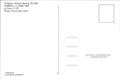 Flugzeuge Zivil Philippine Airlines Boeing 727 2M7 N726RW c n 21655 1452 Kat. Airplanes Avions