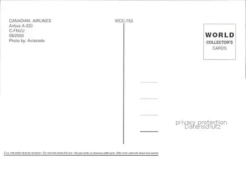 Flugzeuge Zivil Canadian Airlines Airbus A 320 C FNVU Kat. Airplanes Avions