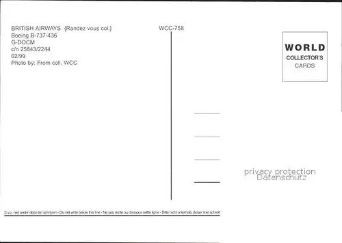 Flugzeuge Zivil British Airways Boeing B 737 436 G DOCM c n 25843 2244 Kat. Airplanes Avions