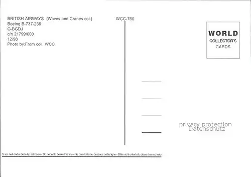 Flugzeuge Zivil British Airways Boeing B 737 236 G BGDJ c n 21799 600 Kat. Airplanes Avions