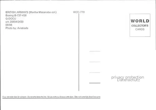 Flugzeuge Zivil British Airways Boeing 737 436 G DOCU c n 25854 2430 Kat. Airplanes Avions