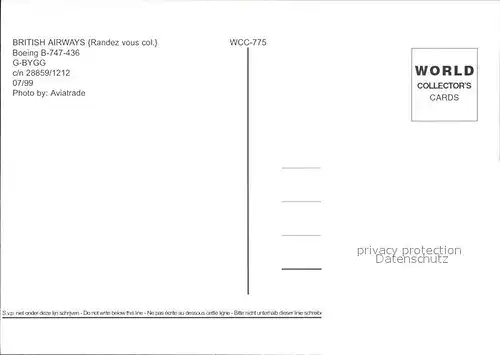 Flugzeuge Zivil British Airways Boeing 747 436 G BYGG c n 28859 1212 Kat. Airplanes Avions