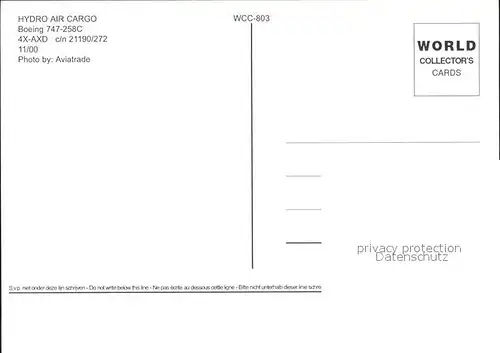 Flugzeuge Zivil Hydro Air Cargo Boeing 747 258C 4X AXD c n 21190 272 Kat. Airplanes Avions