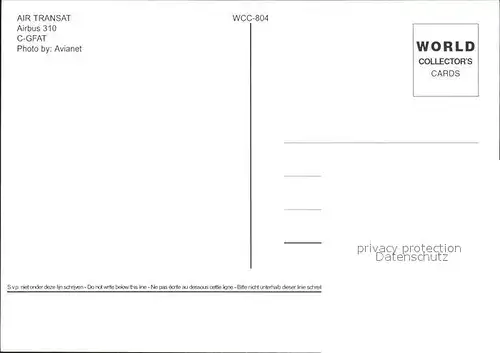 Flugzeuge Zivil Air Transat Airbus 310 C GFAT  Kat. Airplanes Avions