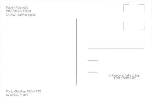 Flugzeuge Zivil Aero Continente Fokker F 28 1000 OB 1636 Cn 11009 Kat. Airplanes Avions