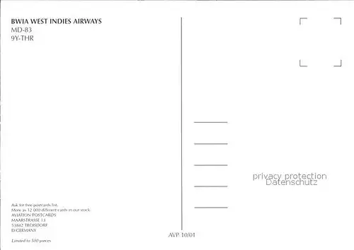 Flugzeuge Zivil BWIA West Indies Airways MD 83 9Y THR  Kat. Airplanes Avions
