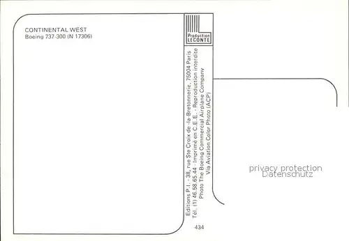 Flugzeuge Zivil Continental West Boeing 737 300 N17306 Kat. Airplanes Avions