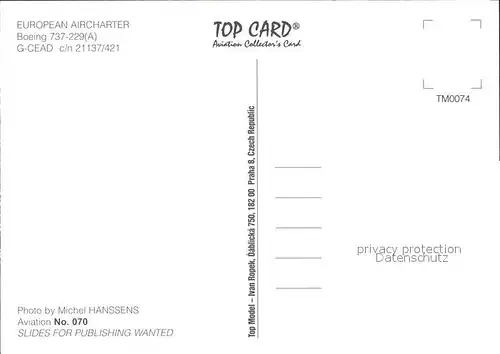 Flugzeuge Zivil European Aircharter Boeing 737 229 G CEAD c n 21137 421 Kat. Airplanes Avions