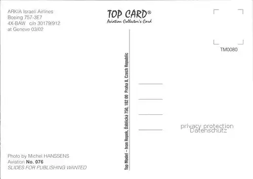 Flugzeuge Zivil Arkia Israeli Airlines Boeing 757 3E7 4X BAW c n 30179 912 Kat. Airplanes Avions