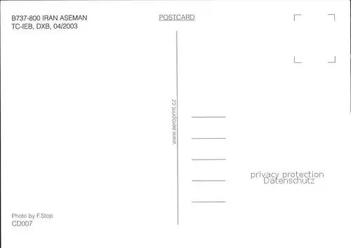 Flugzeuge Zivil Iran Aseman B737 800 TC IEB  Kat. Airplanes Avions