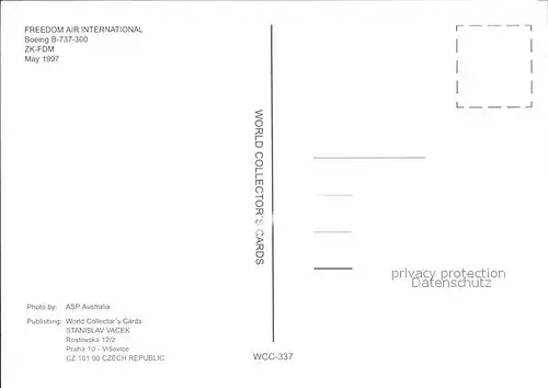 Flugzeuge Zivil Freedom Air International Boeing 737 300 ZK FDM  Kat. Airplanes Avions