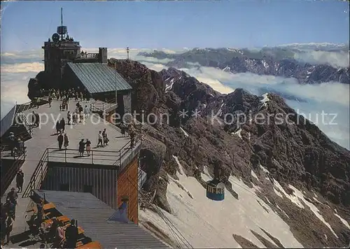Zugspitzbahn Gipfelstation Aussichtsterrasse Zugspitze mit Kreuz Kat. Eisenbahn