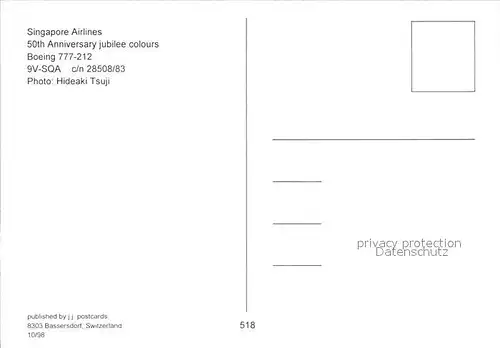 Flugzeuge Zivil Singapore Airlines 50th Anniversary Jubilee Boeing 777 212 9V SQA Kat. Airplanes Avions