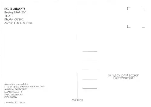 Flugzeuge Zivil Exel Airways Boeing B767 200 TF ATR  Kat. Airplanes Avions