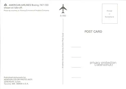 Flugzeuge Zivil American Airlines Boeing 747 123  Kat. Airplanes Avions