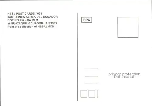 Flugzeuge Zivil Tame Linea Aerea del Ecuador Boeing 757 XA RLM  Kat. Airplanes Avions