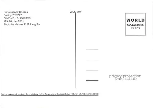 Flugzeuge Zivil Renaissance Cruises Boeing 757 2T7 G MONE c n 23293 56 Kat. Airplanes Avions