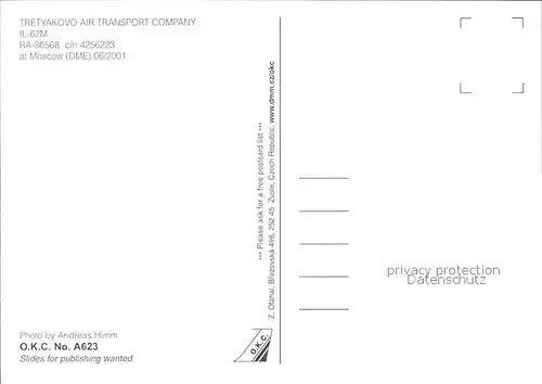 Flugzeuge Zivil Tretyakovo Air Transport Company IL 62M RA 86568 c n  Kat. Airplanes Avions