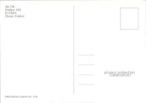 Flugzeuge Zivil Air UK Fokker 100 G UKFA  Kat. Airplanes Avions