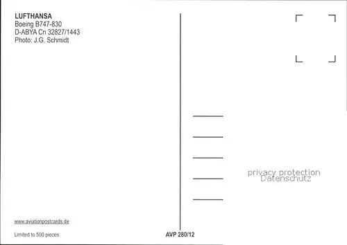 Lufthansa Boeing 747 830 D ABYA Cn 32827 1443 Kat. Flug