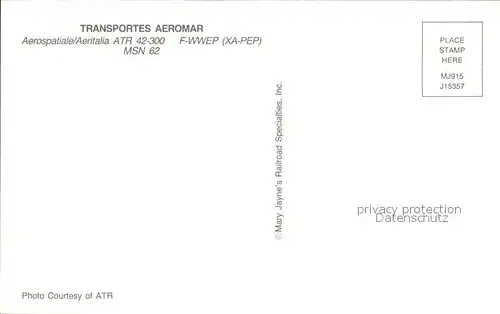 Flugzeuge Zivil Transportes Aeromar Aerospatiale Aeritalia ATR 42 300 F WWEP Kat. Airplanes Avions