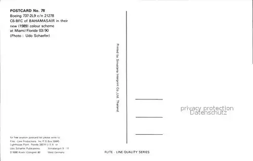 Flugzeuge Zivil Bahamasair Boeing 737 2L9 c n 21278 C6 BFC  Kat. Airplanes Avions