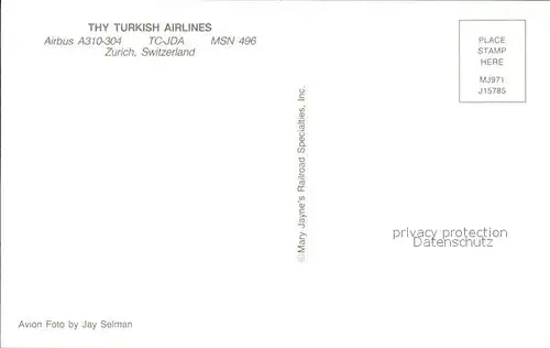 Flugzeuge Zivil THY Turkish Airlines Airbus 310 304 TC JDA MSN 496 Kat. Airplanes Avions