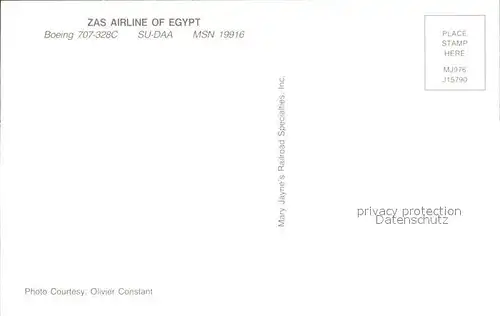 Flugzeuge Zivil ZAS Airline of Egypt Boeing 707 328C SU DAA MSN 19916 Kat. Airplanes Avions