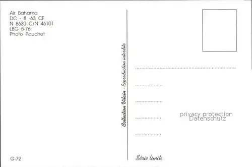 Flugzeuge Zivil Air Bahama DC 8 63 CF N8630 C N 46101  Kat. Airplanes Avions