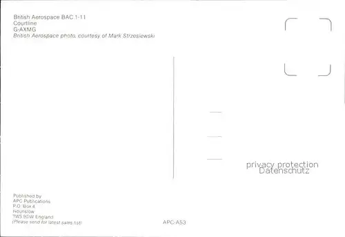Flugzeuge Zivil British Aerospace BAC 1 11 Courtline G AXMG  Kat. Airplanes Avions