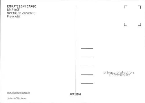 Flugzeuge Zivil Emirates Sky Cargo B747 400F N495MC Cn 29256 1213 Kat. Airplanes Avions