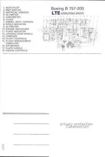 Flugzeuge Zivil LTE International Airways Boeing 757 200 Cockpit  Kat. Airplanes Avions