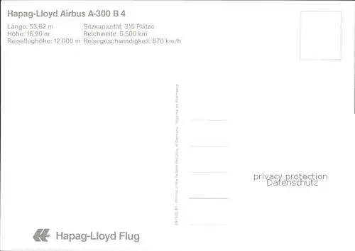 Flugzeuge Zivil Hapag Lloyd Airbus A 300 B4  Kat. Airplanes Avions